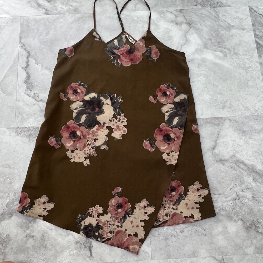 Intimately Free People Olive Green Floral Cascade Racerback Slip Dress Xsmall XS